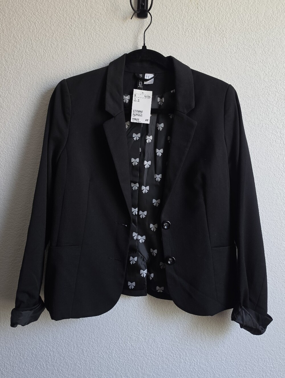 H&M Black Women's Blazer with Bow-Print Lining